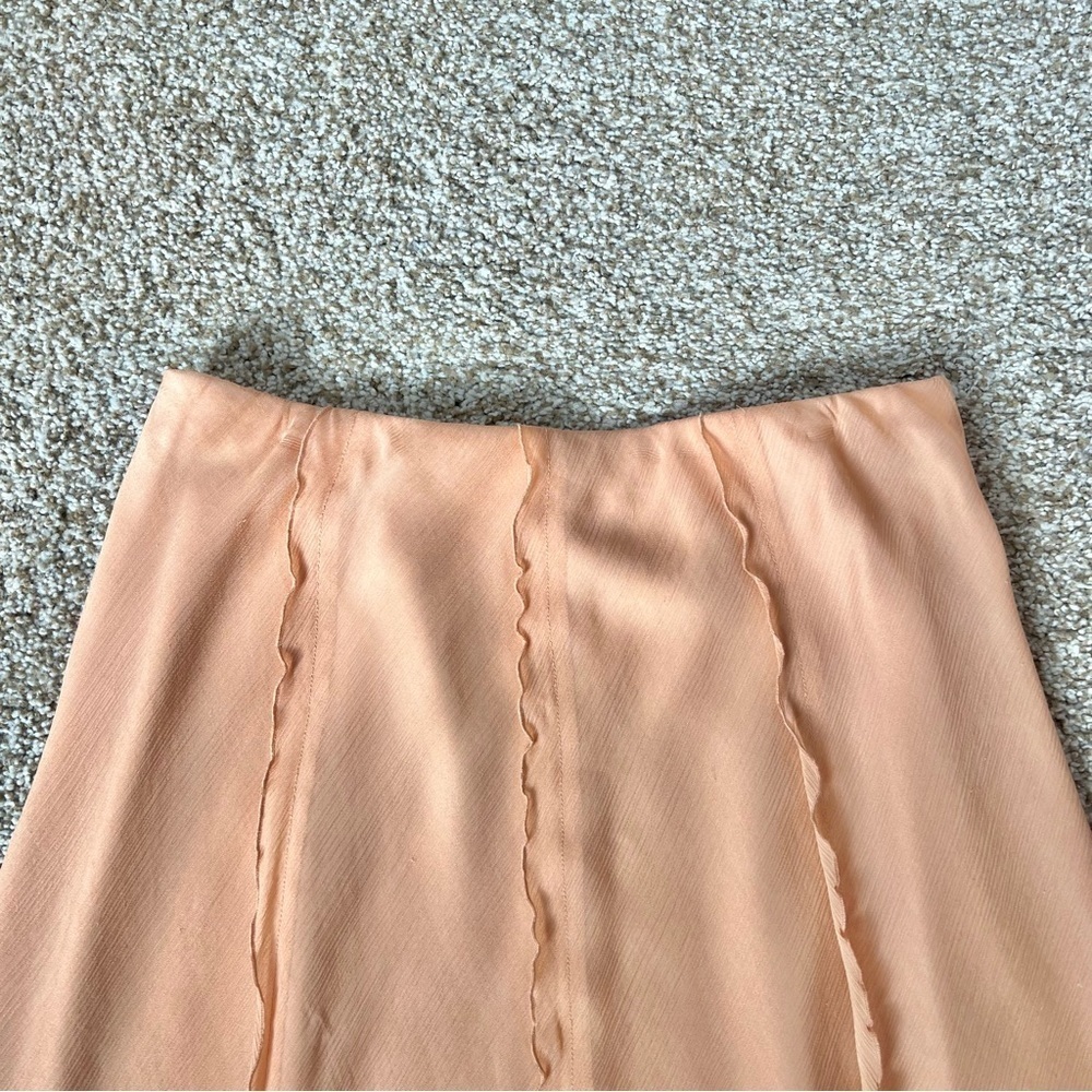Vince Sheer Crinkle Lettuce-Edge Midi Skirt Light Orange Size Small - Picture 12 of 12